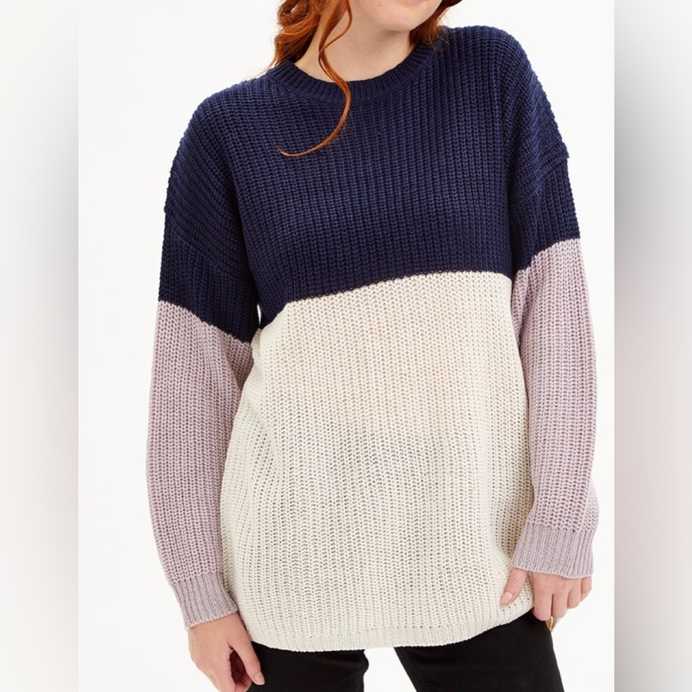 EVELYN TAYLOR COLOR BLOCK SWEATER: NAVY/IVORY: NWT: SZ 3X